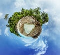 Little planet panorama on white sandy beach Royalty Free Stock Photo