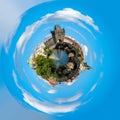 Little planet Prague, Charles bridge and Vltava in summer on a Sunny day Royalty Free Stock Photo
