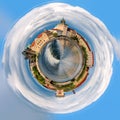 Little planet Prague, Charles bridge and Vltava in summer on a Sunny day Royalty Free Stock Photo