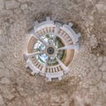 Little planet transformation of spherical panorama 360 degrees. Spherical abstract aerial view on wooden bridge. Curvature of Royalty Free Stock Photo