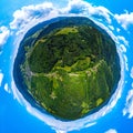 Little planet view of Vosges mountains in Alsace, green earth wi