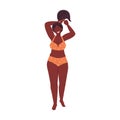 Little plump afro american woman in swimsuit bikini