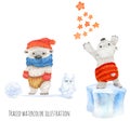 Little polar bears in the winter fun