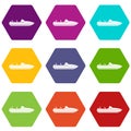 Little powerboat icon set color hexahedron