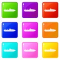 Little powerboat icons 9 set