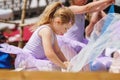 Little preschool girl dancing ballet at city festival. Beautiful happy child ballerina in tutu dress Royalty Free Stock Photo