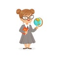 Little preschool girl dreaming to become geography teacher in future. Career day in kindergarten. Flat kid character Royalty Free Stock Photo