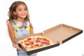 Little pretty caucasian girl with pizza