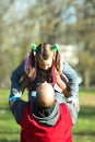 Little pretty child happy running to father