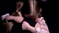 Little pretty daughter hugging her mother, bad dream, children phobias and fears