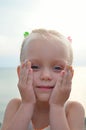 Little pretty girl with colourful nails Royalty Free Stock Photo