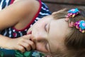 Little pretty girl sleeping, sucking thumb and having sweet dreams Royalty Free Stock Photo