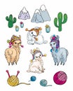 Little pretty llamas in doodle style