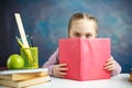 Little Primary Schoolgirl Read Book Study Portrait