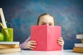 Little Primary Schoolgirl Read Book Study Portrait