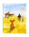 The little Prince in the desert. Illustration.