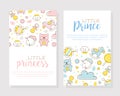 Little Prince and Princess Card Templates Set, Baby Boy and Girl Products Shop, Store Flyer, Brochure, Book Cover Royalty Free Stock Photo