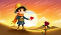 The Little Prince and rose, love concept, Saint Valentine card