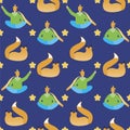 Little prince seamless pattern as texture, background, wallpaper, print backdrop, flat vector stock illustration with random Royalty Free Stock Photo