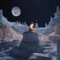 The little prince on the moon reads a book