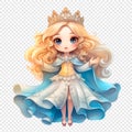 Little princess in a beautiful dress, illustration clipart on a transparent background in cartoon style