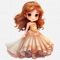 Little princess in a beautiful dress, illustration clipart on a transparent background PNG in cartoon style