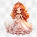 Little princess in a beautiful dress, illustration clipart on a transparent background PNG in cartoon style