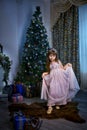 Little princess in christmas interior Royalty Free Stock Photo