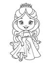 Little princess Cinderella coloring page. Black and white cartoon illustration