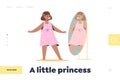 Little princess concept of landing page with happy girl in pink dress standing in front of mirror Royalty Free Stock Photo