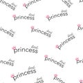 Little Princess crown text. Seamless baby shower baby girl illustration pattern for fabric design