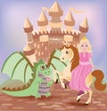 Little princess and cute dragon Royalty Free Stock Photo