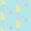 Little Princess Cute seamless Pattern with crown and rainbow Royalty Free Stock Photo