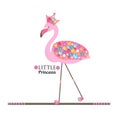 Little Princess. Flamingo. Princess or queen flamingo. Colorful shining diamonds. Fashion design Royalty Free Stock Photo