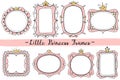 Little princess frames. Pink cute mirrors frame, baby girl birthday party invitation card with hand drawn crown vector