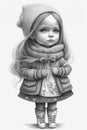 little princess girl winter grey scale scale and white image generative AI