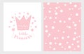 Little Princess. Hand Drawn Baby Shower Vector Illustration Set. Light Pink Design. Starry Pink Pattern. Royalty Free Stock Photo