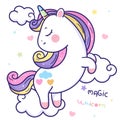 Little princess happy with Painting Unicorn balloon party flat pony cartoon on sky fairy kawaii illustration