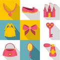 Little princess icon set, flat style