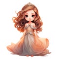 Little princess, illustration clipart on a transparent background in cartoon style