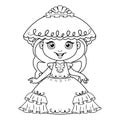 Little princess in wedding dress coloring page. Black and white cartoon illustration Royalty Free Stock Photo
