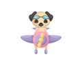 Little pug dog wearing aviator goggles flying an airplane. Funny baby character flying on plane for greeting card, baby shower, Royalty Free Stock Photo