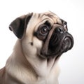 Pug dog on a white background. A Generative AI Photograph realistic illustration of a little pet dog.