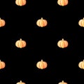 Little pumpkins seamless pattern. Watercolor illustration. Isolated on a black background.