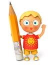 Little pupil holding a big pencil Royalty Free Stock Photo