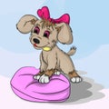 Little puppy girl on a pink pillow Royalty Free Stock Photo