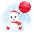 Little Rabbit and balloon. Christmas season