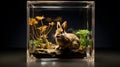 Little rabbit in the fish tank,AI Generated