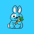 Little rabbit loves carrots blue postcard cartoon illustration