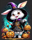 Little rabbit wizard has fun on Halloween